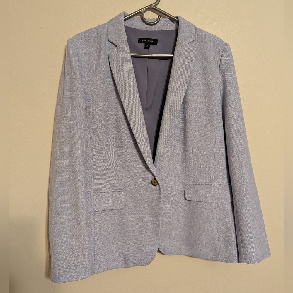 Ann Taylor Notched One Button Blazer - Light Blue (Wisteria) - Picture 2 of 7